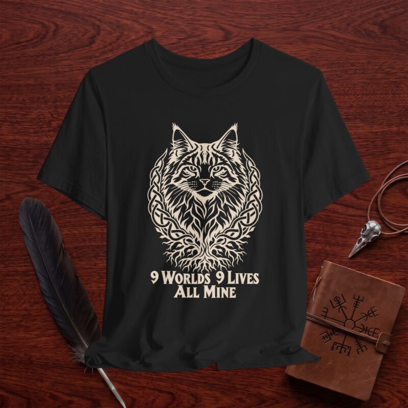 Mystic Cat T-Shirt – 9 Worlds 9 Lives Pagan Graphic Tee