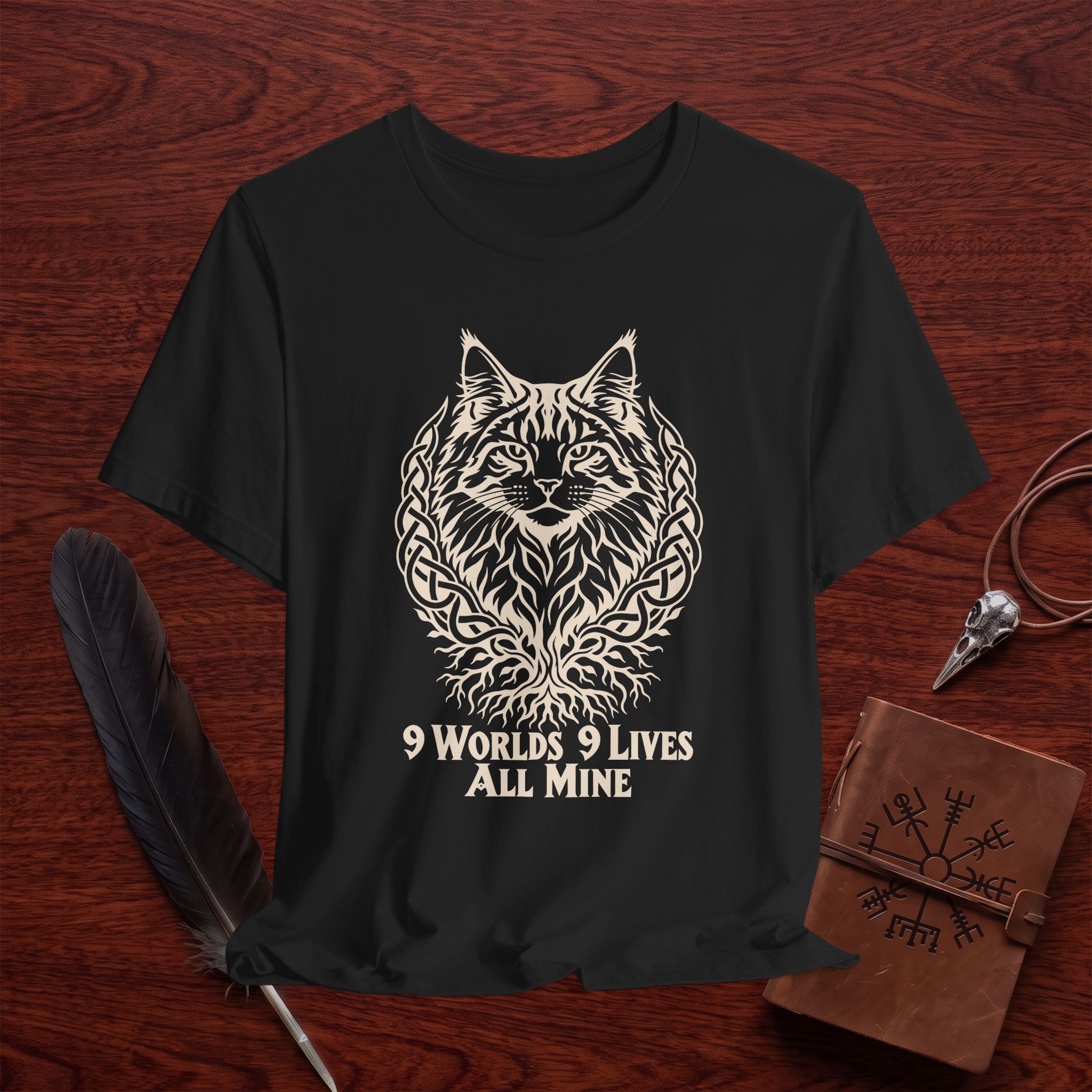 Mystic Cat T-Shirt – 9 Worlds 9 Lives Pagan Graphic Tee