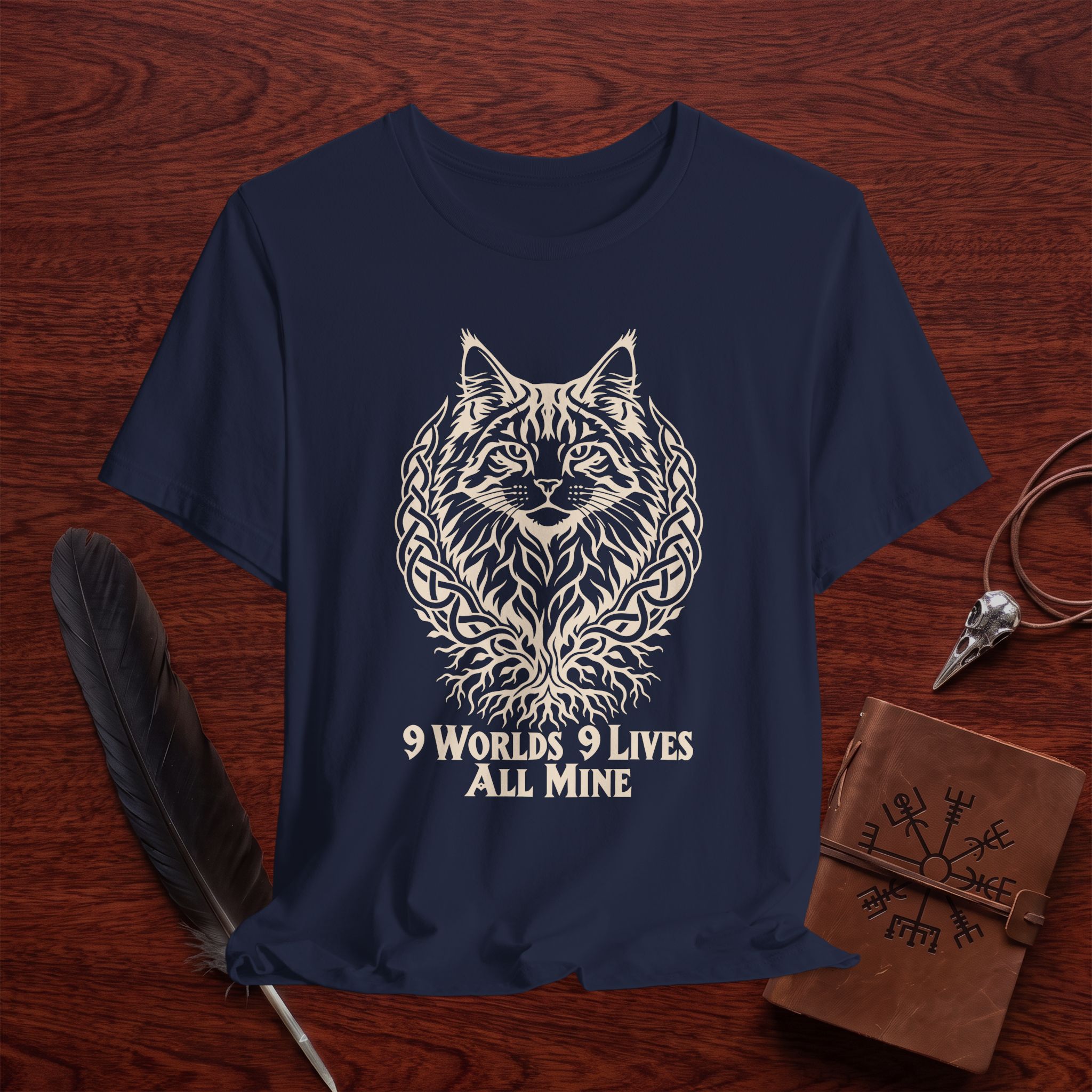 Mystic Cat T-Shirt – 9 Worlds 9 Lives Pagan Graphic Tee - Image 5