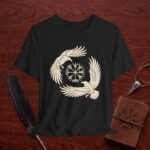 Vegvísir Raven T-Shirt – Icelandic Wayfinder Folk Magic Graphic Tee