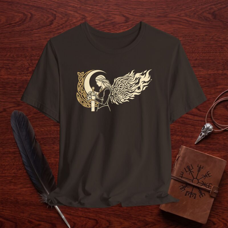 Flame Wing Valkyrie T-Shirt – Celtic Moon Warrior Graphic Tee