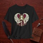 Crimson Rose Valkyrie T-Shirt – Winged Sword Goddess Graphic Tee
