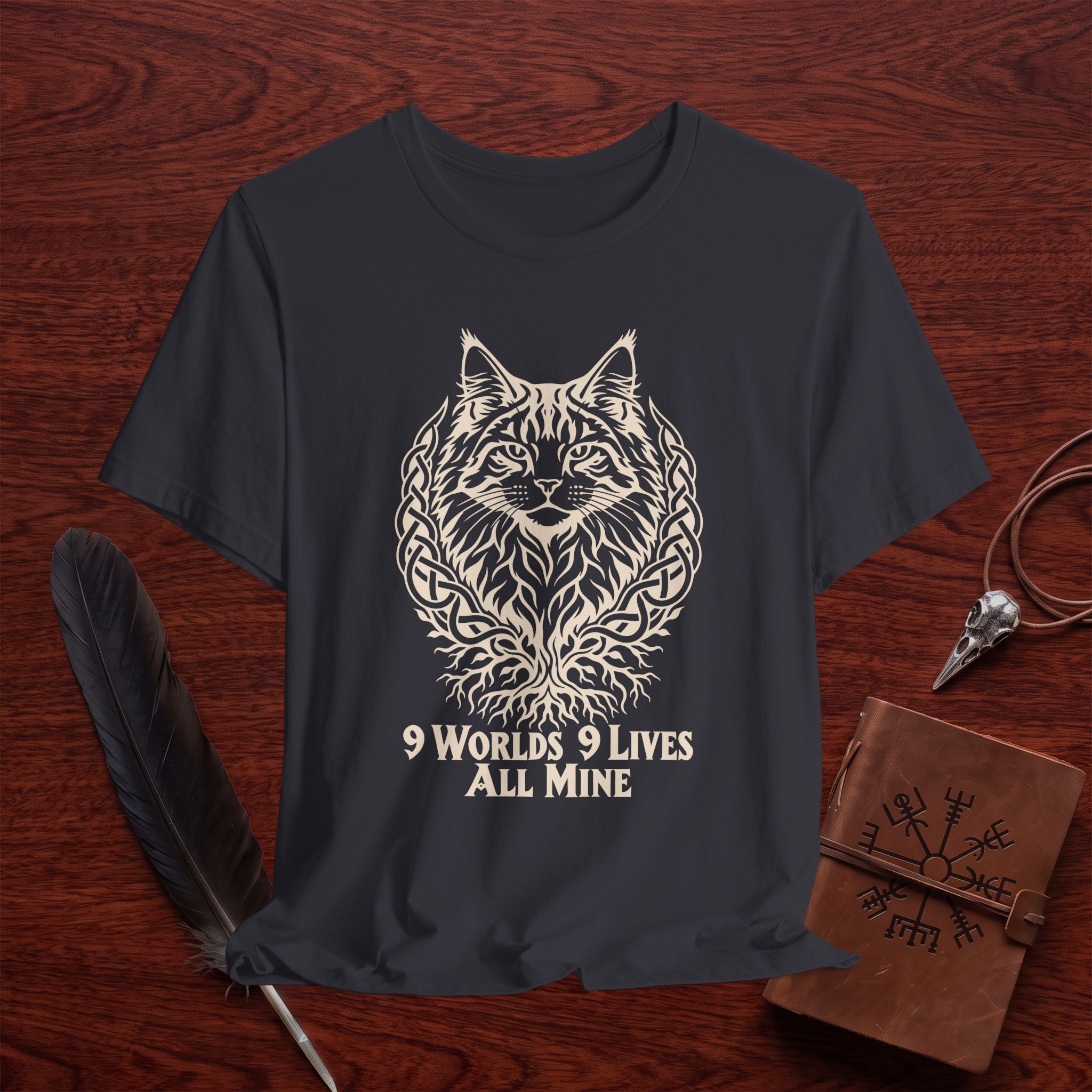 Mystic Cat T-Shirt – 9 Worlds 9 Lives Pagan Graphic Tee - Image 4