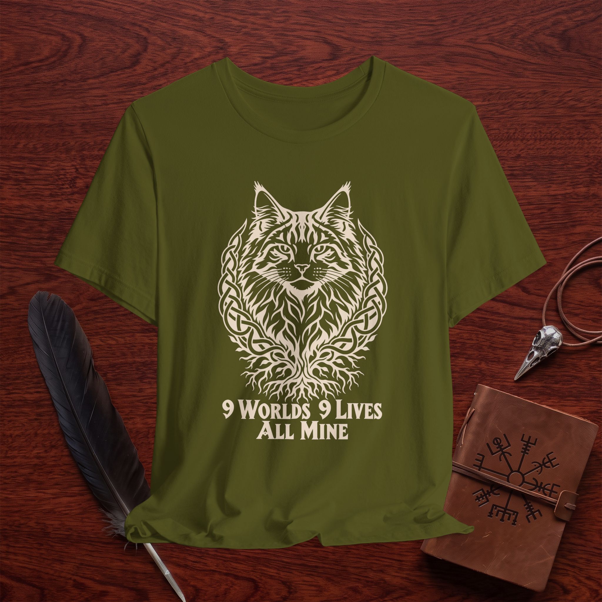 Mystic Cat T-Shirt – 9 Worlds 9 Lives Pagan Graphic Tee - Image 3