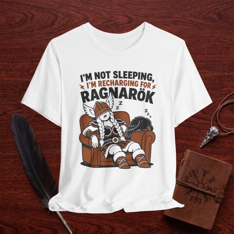 Recharging for Ragnarok T-Shirt – Funny Sleeping Valkyrie Graphic Tee
