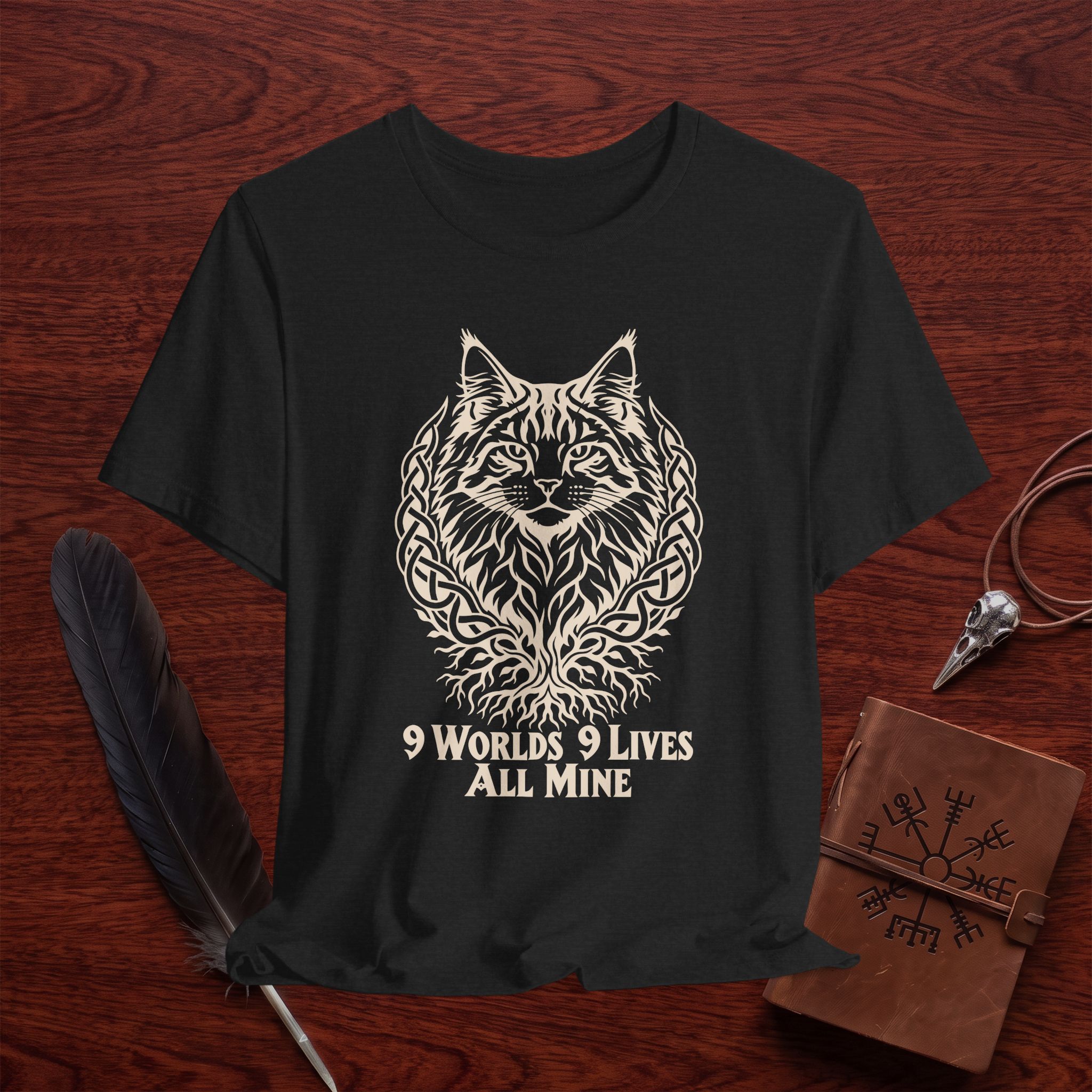 Mystic Cat T-Shirt – 9 Worlds 9 Lives Pagan Graphic Tee - Image 2