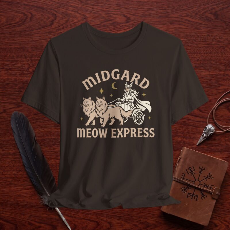 Midgard Meow Express T-Shirt – Freya Cat Chariot Norse Graphic Tee