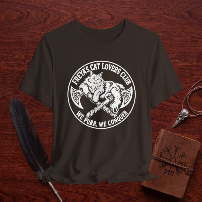 Freya’s Cat Lovers Club T-Shirt – We Purr We Conquer Norse Graphic Tee