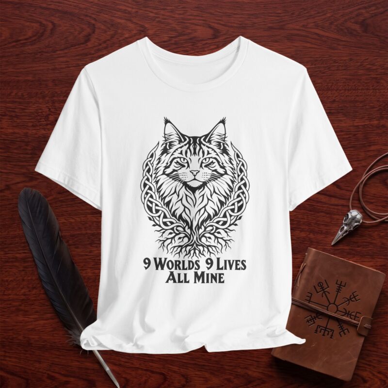 9 Worlds 9 Lives All Mine T-Shirt – Norse Cat Graphic Tee